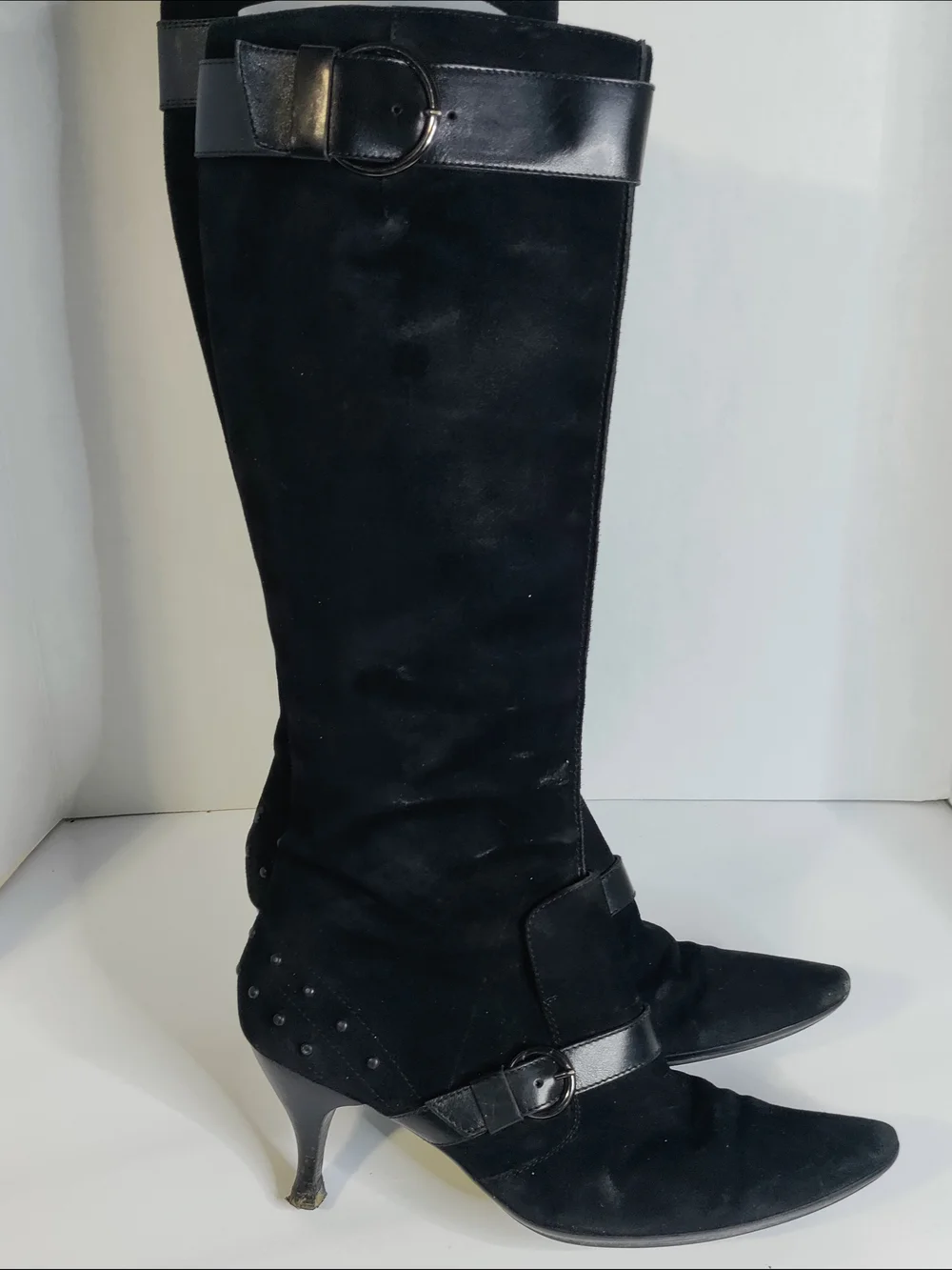 Tod's Black Suede Over-the-Knee Boots with Buckle Detail